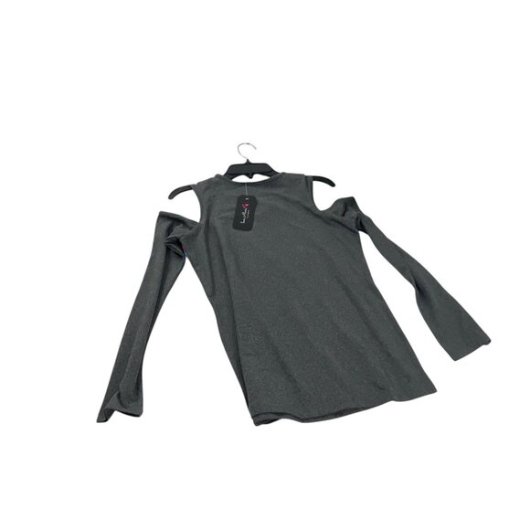 Love Alexa NWT Girls Good Vibes Cold Shoulder Top Gray Long Sleeve L Stretch - Picture 2 of 7